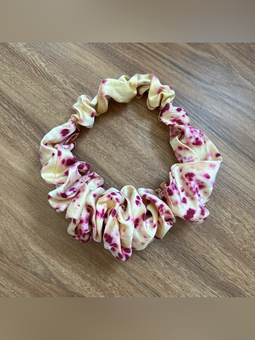 Handmade Yellow and Pink Tie-Dye Silk Scrunchie Headband